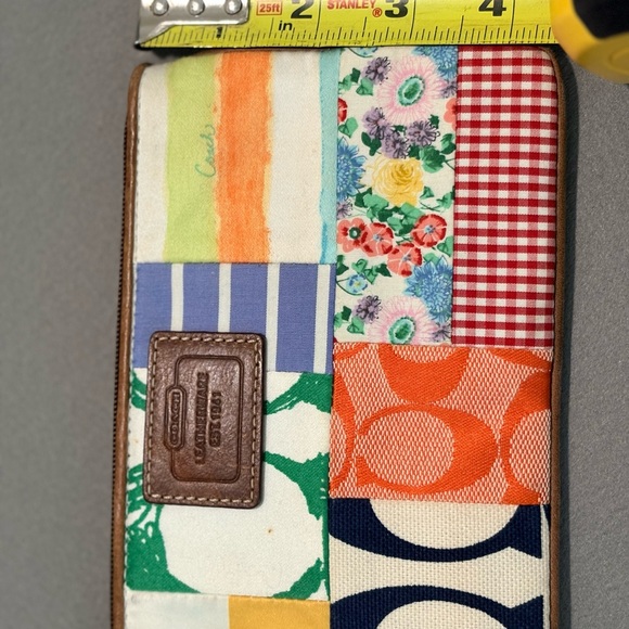 Coach Multicolor Patchwork Wristlet with Tan Leather Strap - Picture 9 of 11